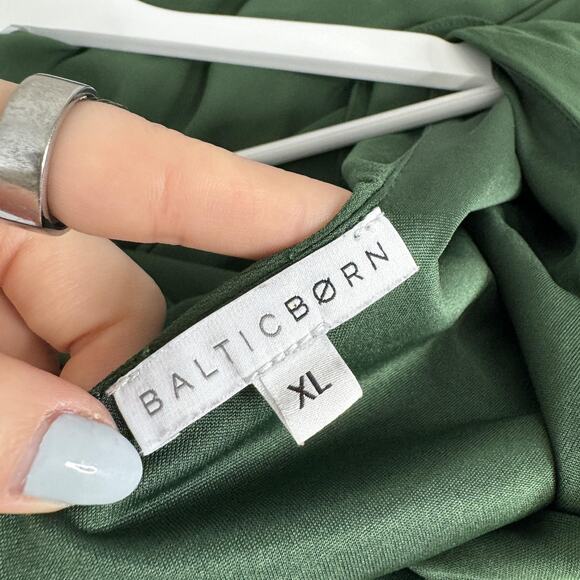 Baltic Born Katya Ruffle Dress Womens XL Green Faux Wrap Maxi Belted Formal - Picture 9 of 15